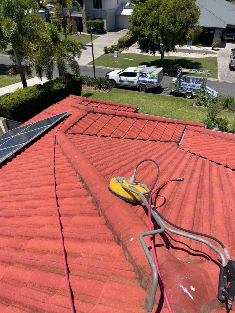 roof cleaning Brisbane - soft washing red terracotta roof