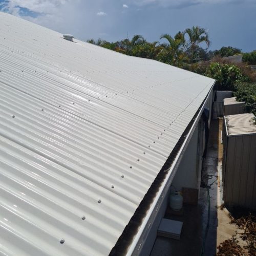 Roof Painting and roof painters - clean gutter and white colorbond roof